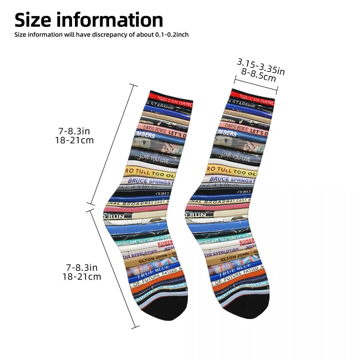 Funny Happy Sock for Men Vintage Record Album Spines Hip Hop Quality Pattern Printed Crew Sock Seamless Gift