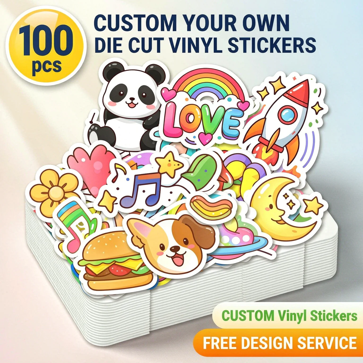 100pcs Custom Stickers PVC Waterproof Die Cut Vinyl Personalized Logo Design Brand Glossy Matte For Business Gift Box Packaging