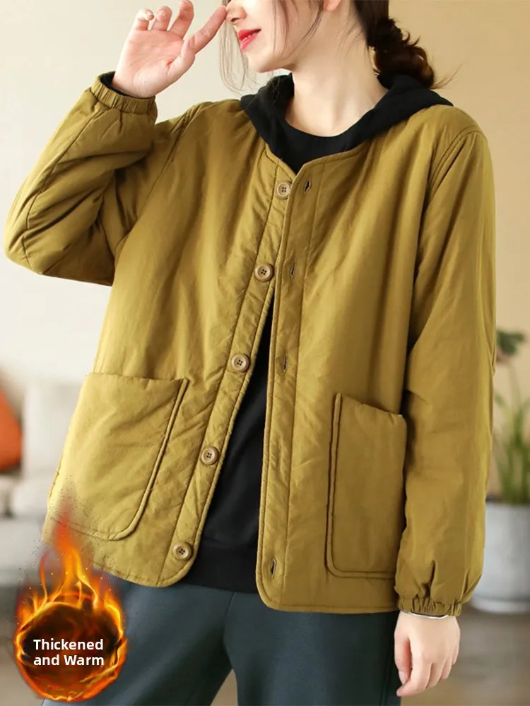 

Женское хлопковое пальто в стиле ретро Thiened, теплое свободное пальто с хлопковой подкладкой и длинным свечим воротником-стойкой, зимнее пальто...