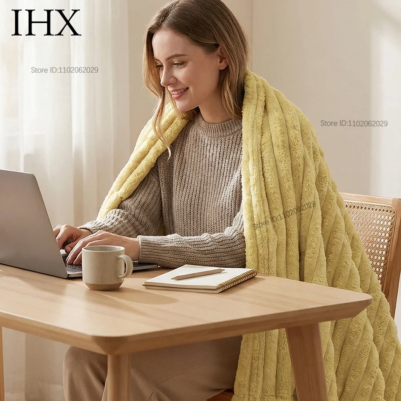 IHX Solid Color Imitation Rabbit Plush Milk Plush Thickened Thermal Leisure Home Blanket Office Nap Blanket, Custom Blanket Size
