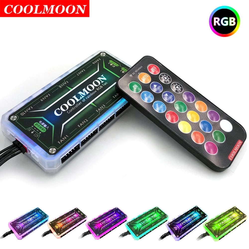 COOLMOON ARGB Remote Controller 12V 5A 6Pin ARGB Cooling Fan Intelligent Controller for PC Computer Case Chassis Fan Hub