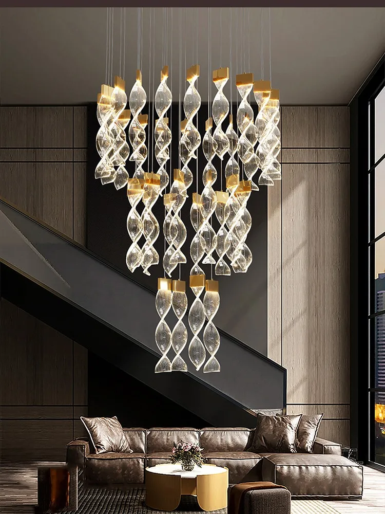 Modern Novelty LED Chandelier Ceiling Dining Living Room Decor Lighting Duplex Staircase Loft Acrylic Pendant Lamp Black/Gold