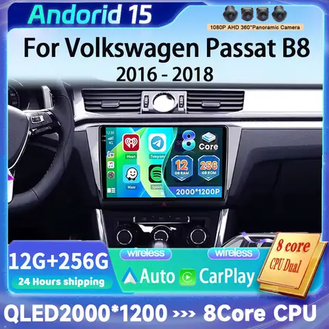 Android 15 For Volkswagen Passat B8 2016 - 2018 CarPlay Auto 2K QLED Car Radio Multimedia Video Player GPS stereo Head Unit 4G