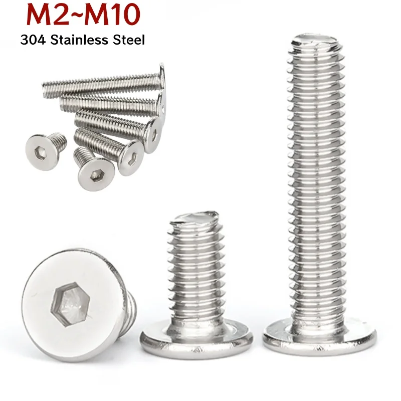 304 Stainless Steel Ultrathin Hex Socket Flat Wafer Head Screw Allen Hexagon Ultra Thin Head Bolt M2 M2.5 M3 M4 M5 MM6 M8 M10