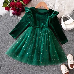 3 to 8 Years Girls Christmas Dress Long Sleeve Autumn Winter Princess Dress for Kids Xmas New Year Party Red/Green Dress