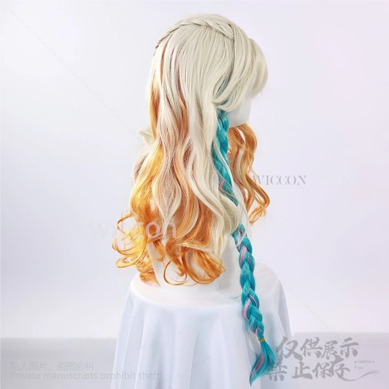코스프레 게임 Genshin Impact 코스프레 Xilonen 의상 가발 황금 섹시한 노란색 긴 머리 핑크 블루 브레이드 파티 여성용 Cos