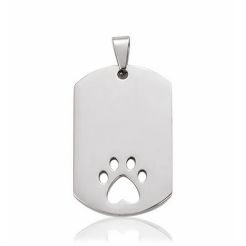 5Pcs Mirror Polish High Quality Rectangle Hollow Paw Print Tags Pendant Dog ID Stainless Steel Blank Dog Tags 3 colors Both side