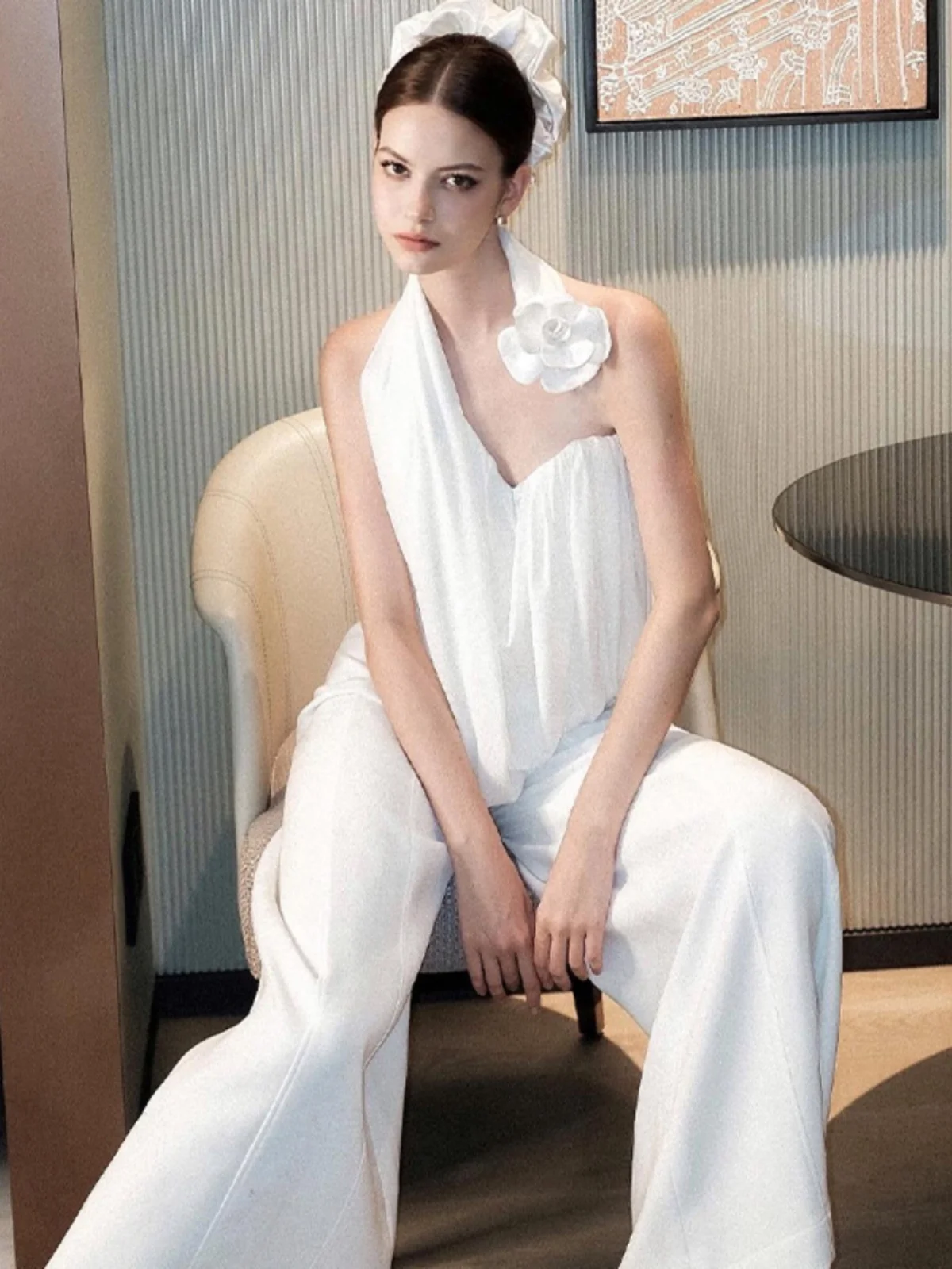 Seksowna, dopasowana kamizelka damska na zimę, modna biała bluzka z kwiatowym wzorem 3D, uniwersalna, składana.