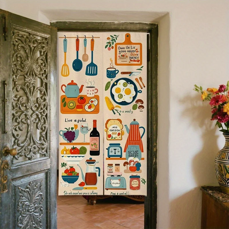 VIKAMA Cookware and Food Pattern Kitchen Theme Door Curtain Kitchen Dining Room Partition Curtain Home Decoration