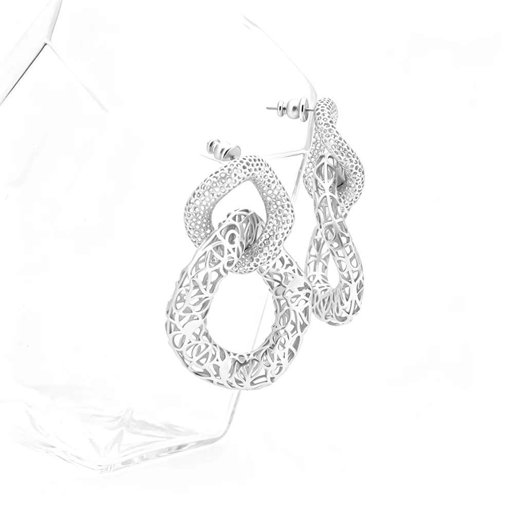 IVOG Brass Hollow Interlocking Figure 8 Earrings for Women Fashion Openwork Double Loop Ear Jewelry Party Daily Wear Gift