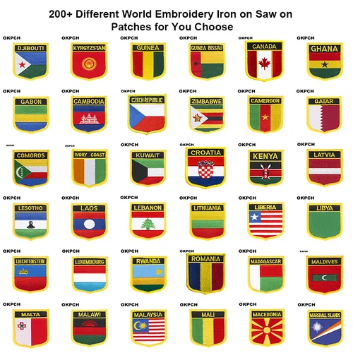 직사각형 및 방패 모양 다리미 패치, 자수 패치 톱, 전송 패치 응용 프로그램, 200 개 이상의 다양한 플래그 패치 