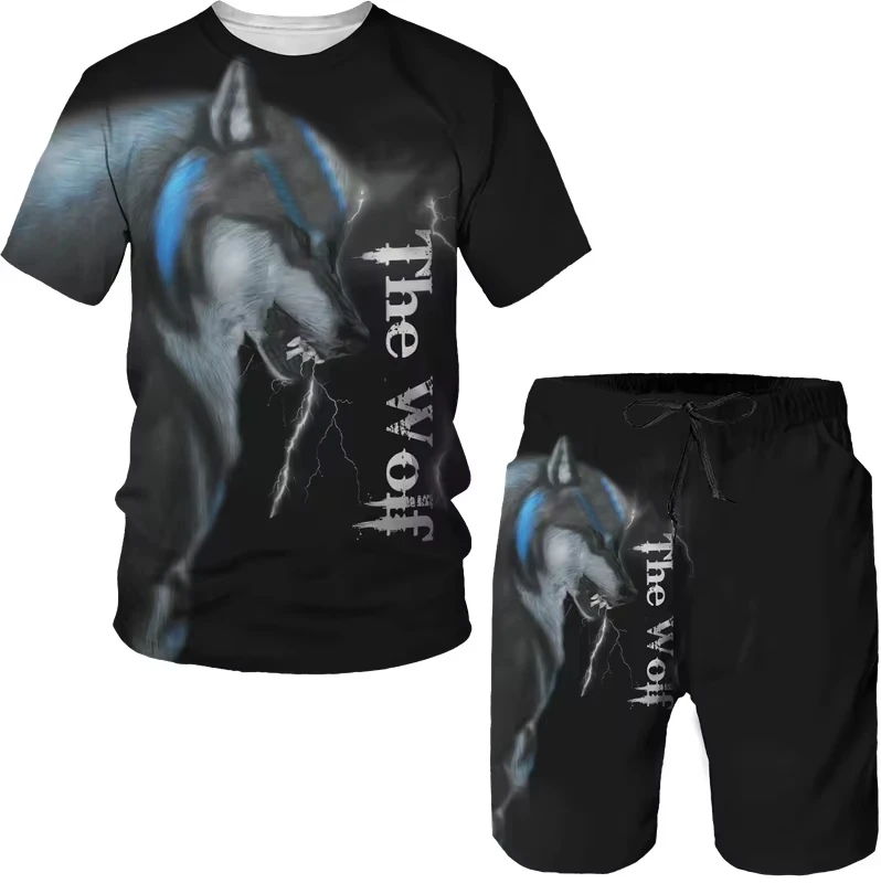 Men's Clothing 3d Printed Wolf Animal Men T-Shirts Shorts Men's Set  Men Sportswear Set Men's Beach Outfits Men's T-Shirt Set