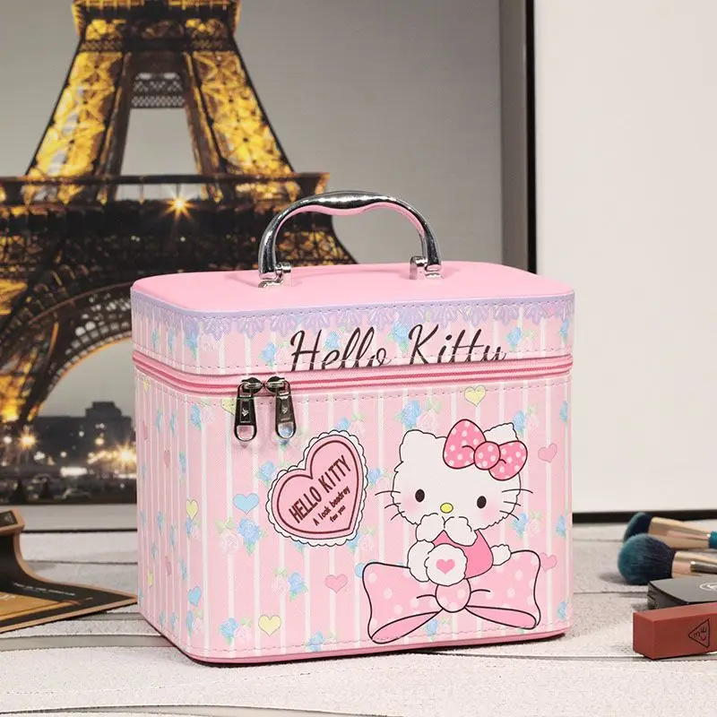 

New Hello Kitty Y2K Makeup Box Sanrio Kawaii Anime Large Capacity Portable Storage Box Girl Heart Cute Cartoon Mirror Box Gifts