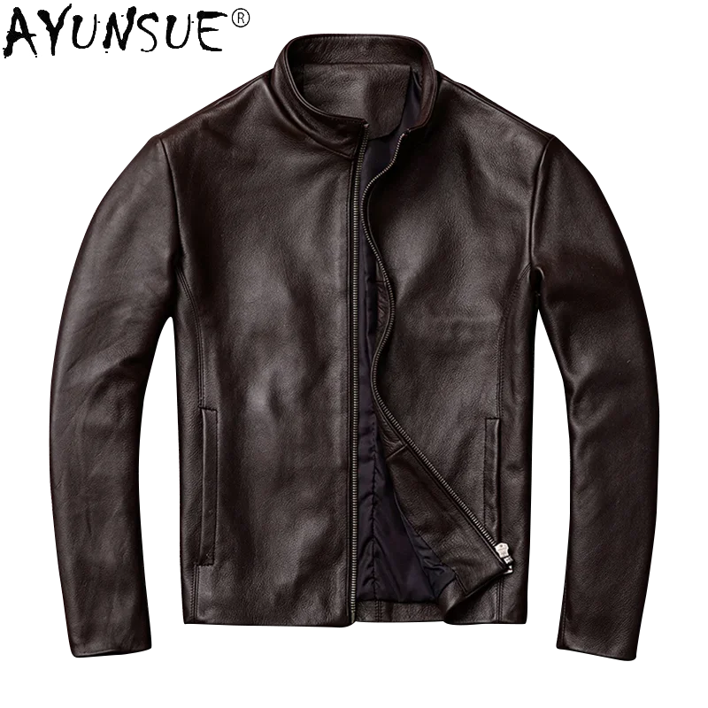 AYUNSUE-chaqueta de cuero genuino para hombre, abrigo Bomber de vaca, ropa de otoño, 100%, 2024