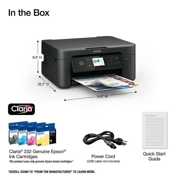 Epson Expression Home XP-4205 Wireless Color Printer with Scanner and Copier, Automatic 2-sided printing