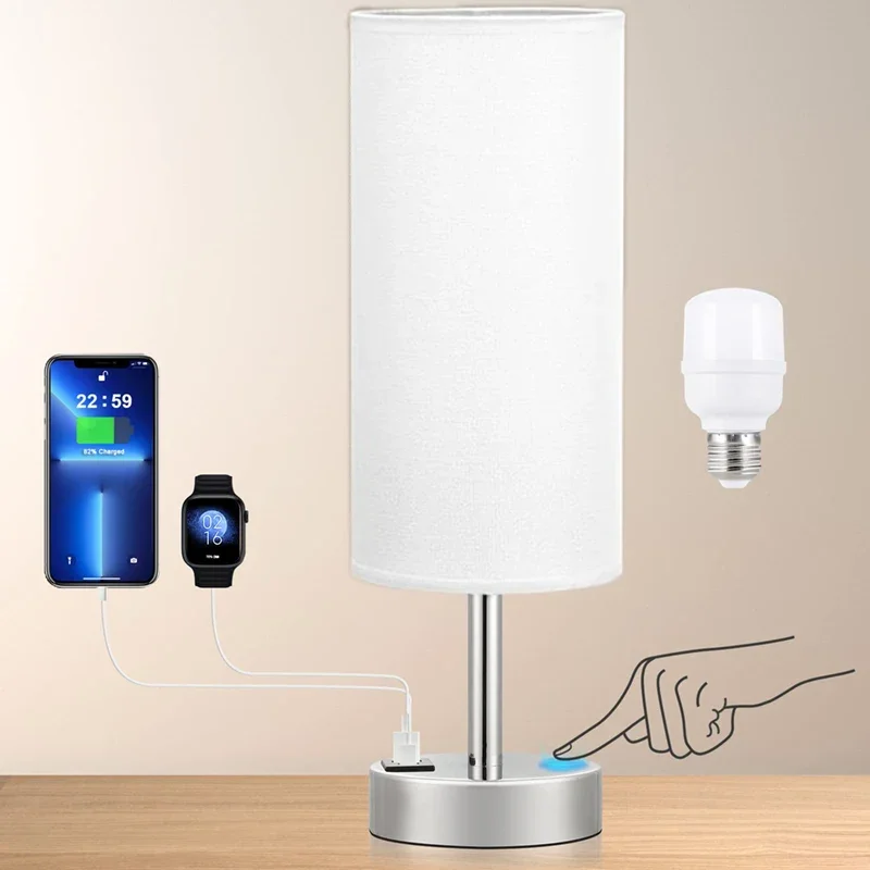 Bedside Desk Lamp Led Table Lamp with USB A+C Port Fast Charger Rechargeable Lamp Light Touch Control Bedside Lamp 방꾸미기 아이템