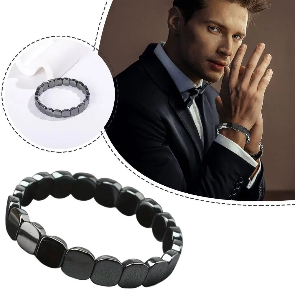 Homens hematita pulseira perda de peso não-magnético preto hematita grânulo pulseira cura terapia de saúde equilíbrio pulsera jóias presente