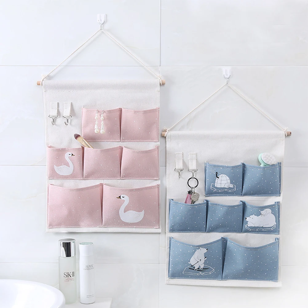 

Creative Wall Door Hanging Organizer Cotton Linen Blue Storage Bag Tidy Wardrobe Cabinet Space Saving Door Hanging Bag