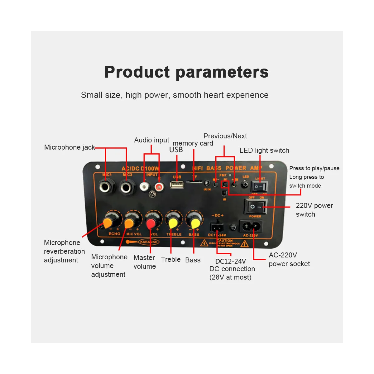 Bluetooth Power Amplifier Board FM Bluetooth 5.0 100W-300W Subwoofer Karaoke Amplifiers Car Amplifier Board(EU Plug)