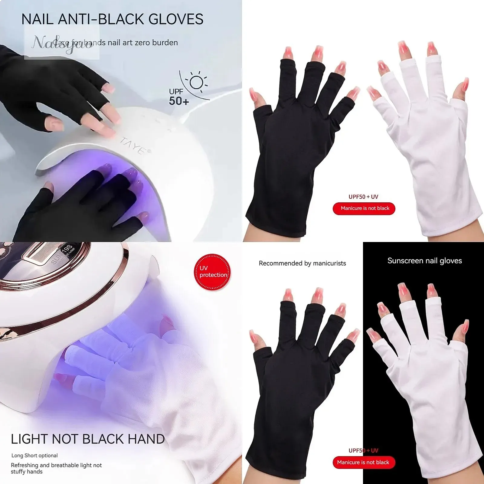 UV Nail Gloves Anti-Ultraviolet Half Exposed Fingertips Phototherapy Short Section Black Sun Protection Nail Tools