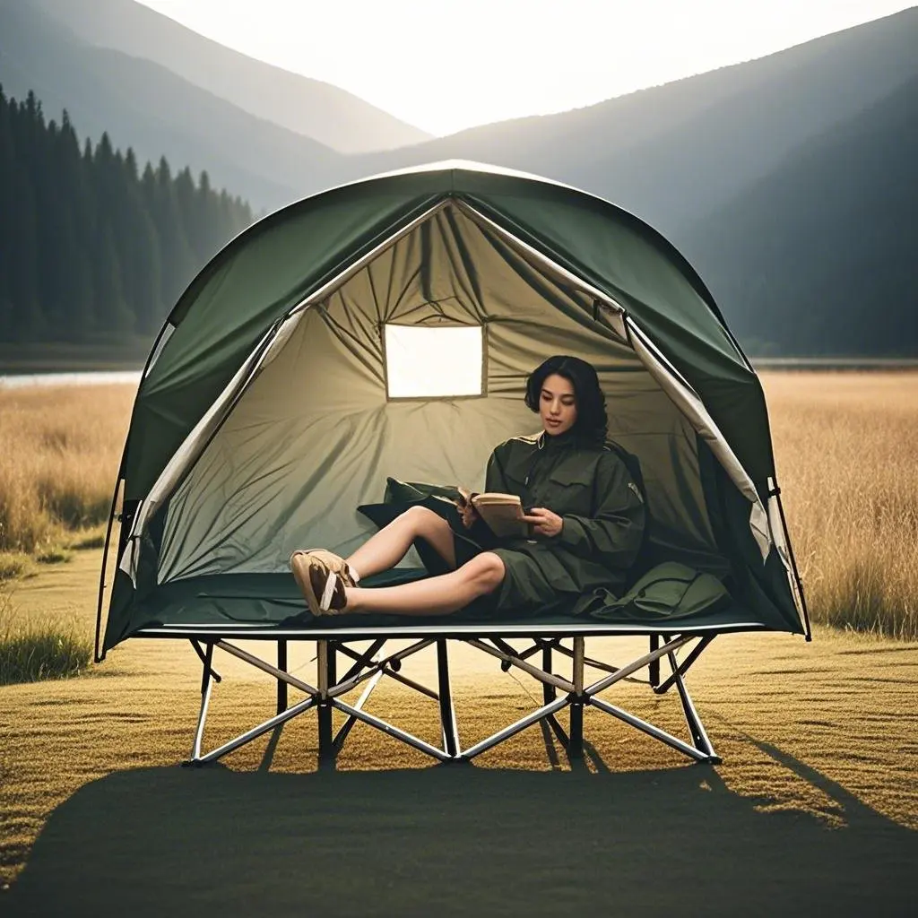 خيمة سرير مقاومة للماء لشخص واحد، خيمة سرير تخييم محمولة قابلة للطي على الأرض، خيمة صيد خارجية مدمجة على سرير المهد أو الاستخدام بمفردها #1