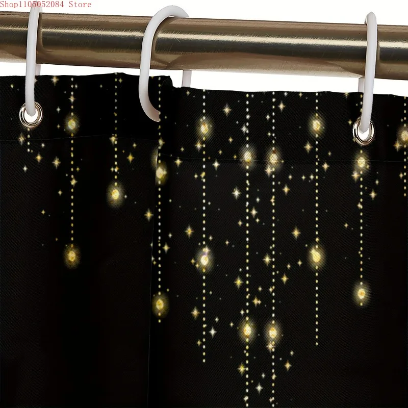 1pc black golden sequin polyester insulation home decor   -   With Hooks Waterproof Mildew Proof Easy Install Washable