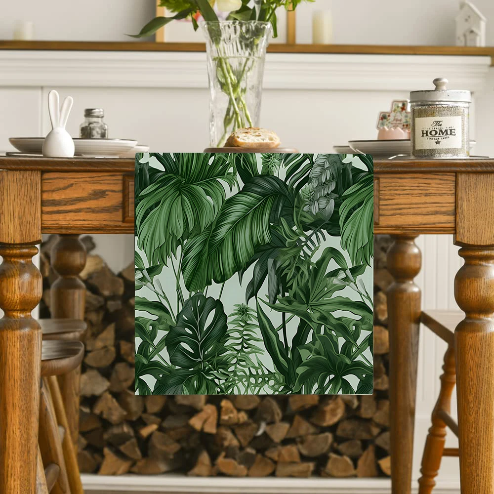 Botanical Green Table Runner Palm Leaf Table Runner Holiday Party Kitchen Centerpiece