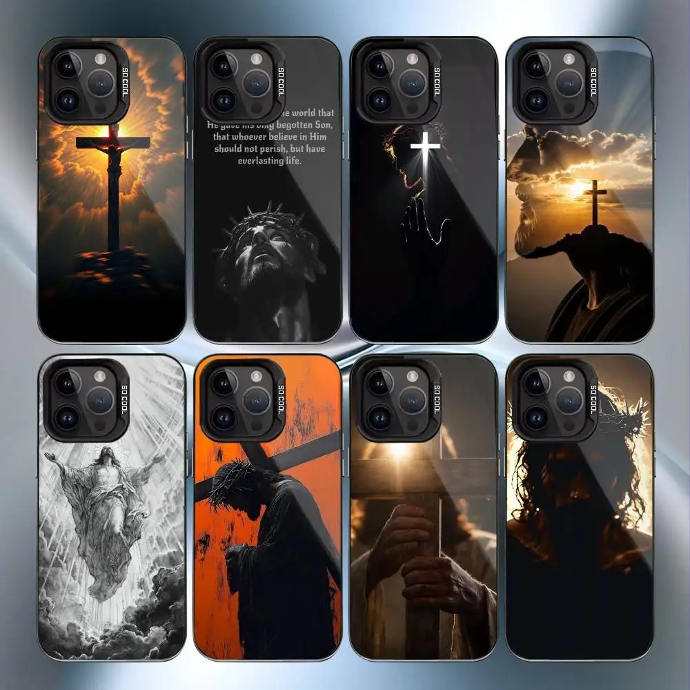 

Son Of God Jesus Cross Holy Light Phone Case For iPhone17,16,15,14,13,12,11 Plus,Pro Max Black Candy Matte Shockproof Cover