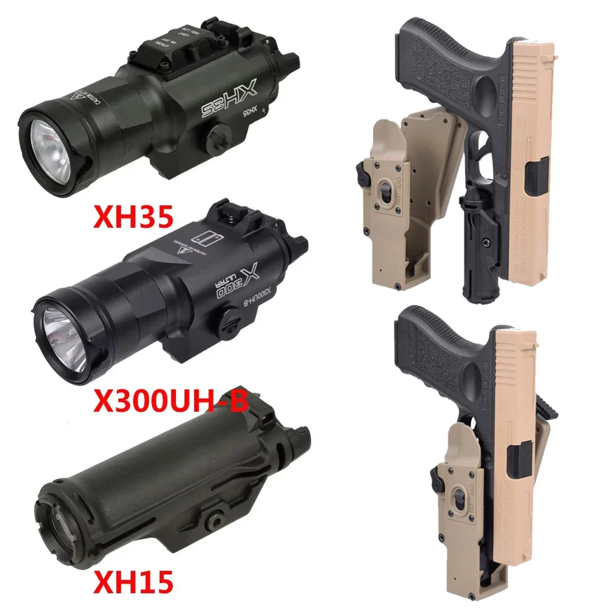 

Surefire X300UH-B XH15 XH35 Flashlight For Glock 17 Holster Pistol Weapon Light Hunting Pistol Rapid Deploy X300 Scout Light