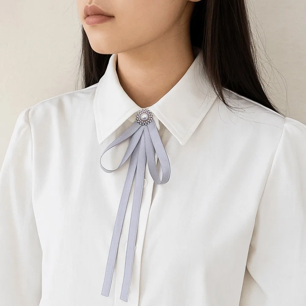 빈티지 모조 진주 JK 보타이 비즈니스 라인스톤 리본 브로치 승무원 정장 크라바트 졸업식