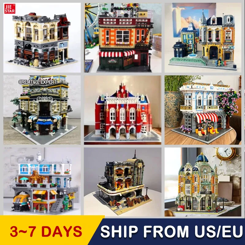 

Creative Ideas Jiestar Expert Brick Bank Post Office Diner Sakura Restaurant Model MOC Street View Building Blocks Toys Adult