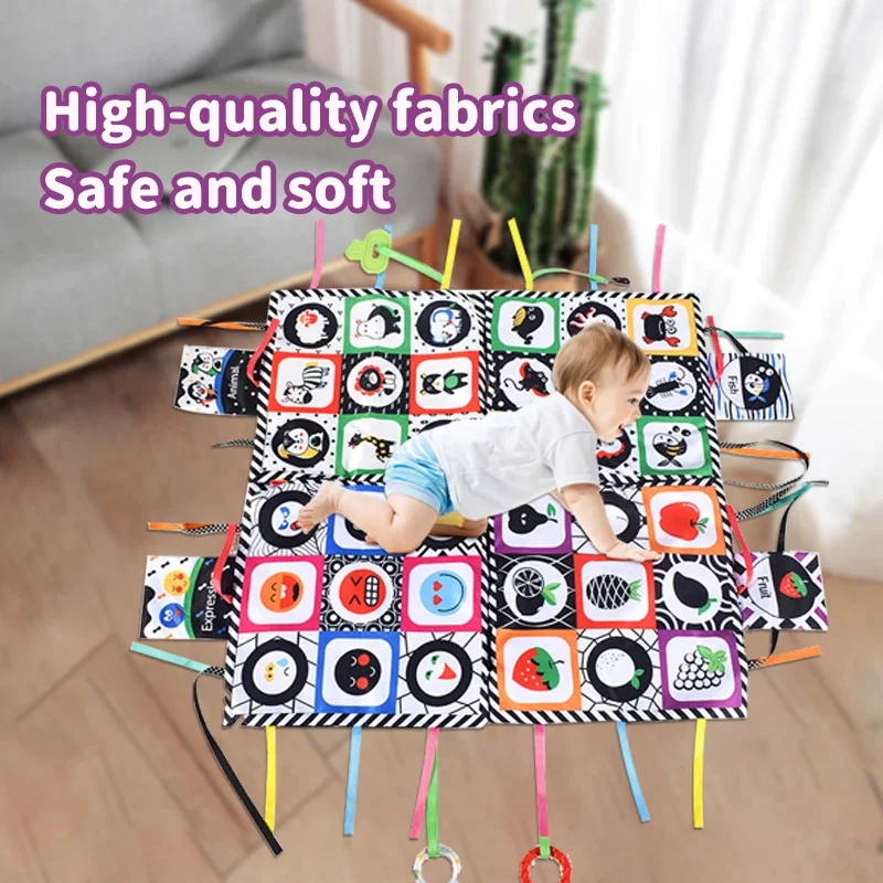 Montessori Baby Doek Boek 0-12 Maanden Pasgeboren Wieg Speelgoed Zwart-wit Dier Doek Boeken Kinderen Zintuiglijke activiteit Speelgoed Gift