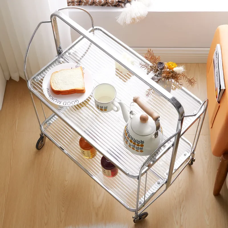 Vintage Style Folding Utility Cart with Double Tier Shelves for Kitchen Dining Room Storage Mobile Service Trolley Designer