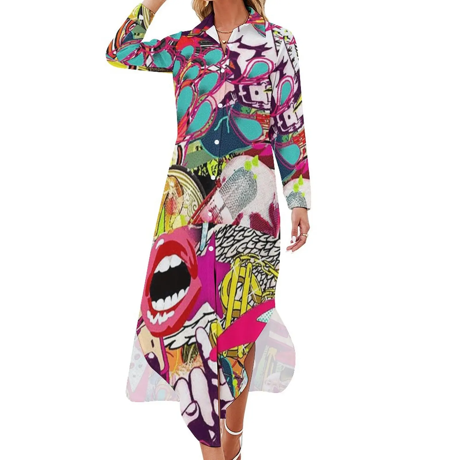 

Платье-рубашка с длинным рукавом rock vibes, женские платья, женская одежда, шикарное и элегантное вечернее платье, роскошное платье