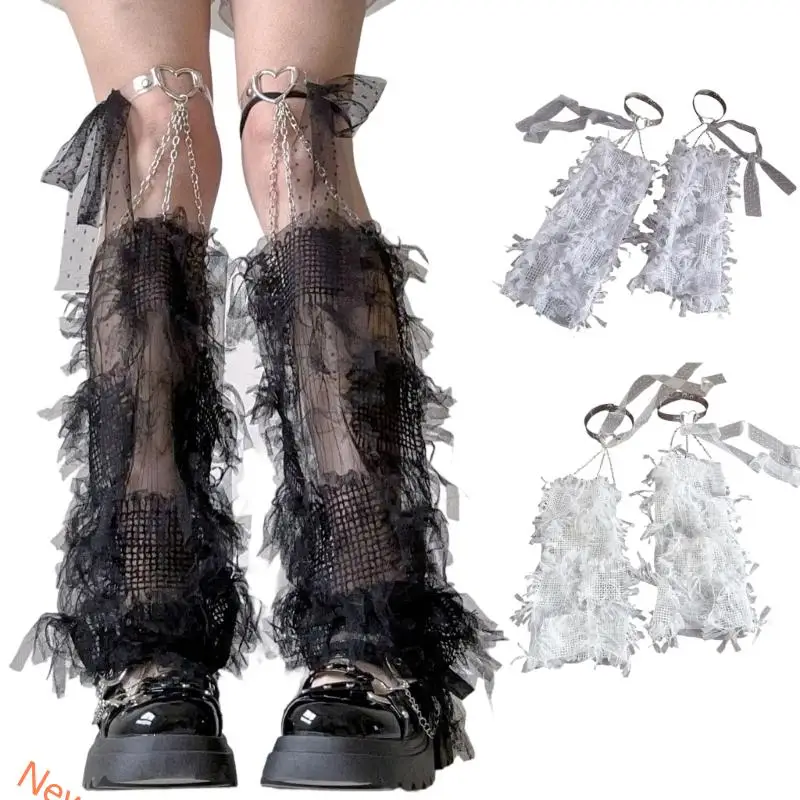

Women's Leg Warmers with Leg Rings Fashion Lace Leg Warmer Sheer Mesh Leg Socks