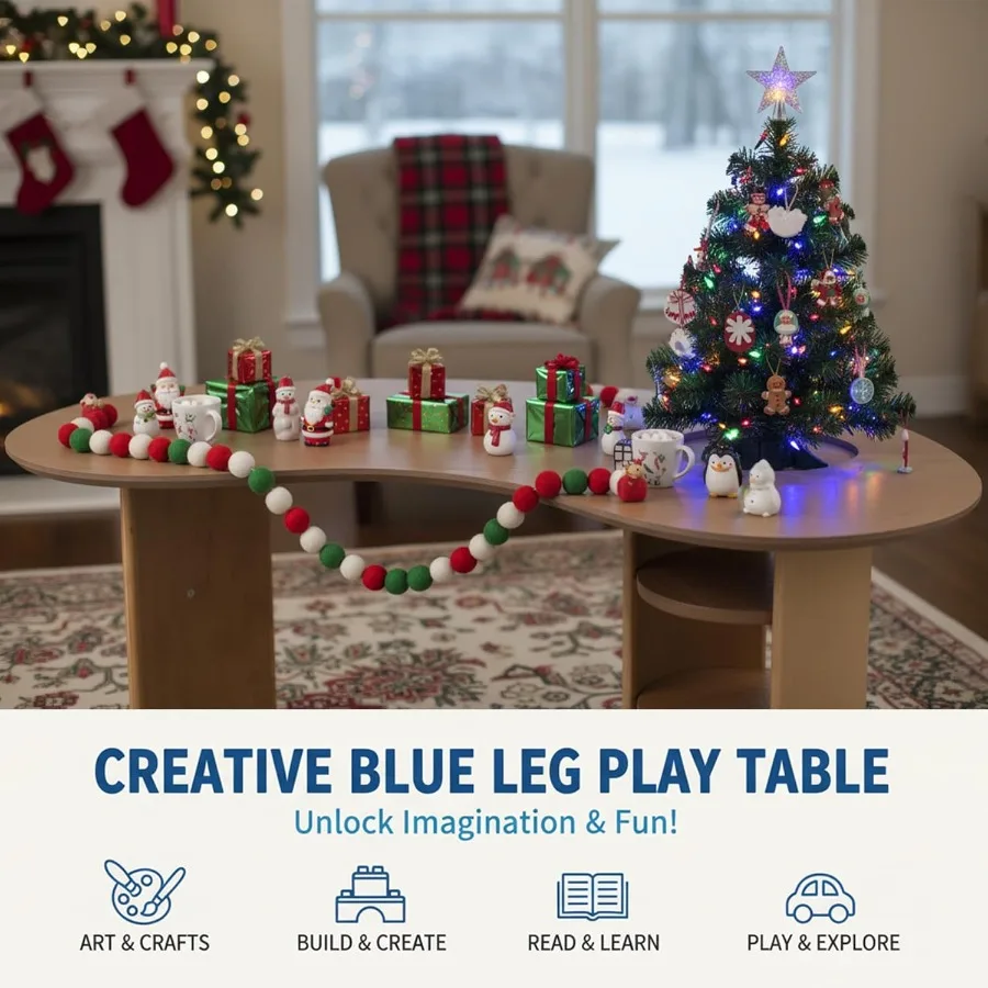 Mesa Mesa de actividades para niños pequeños con almacenamiento Mesa de madera para manualidades para niños Escritorio de lectura para edades de 3 a 8 años Mesas de riñón para dormitorio/dibujo