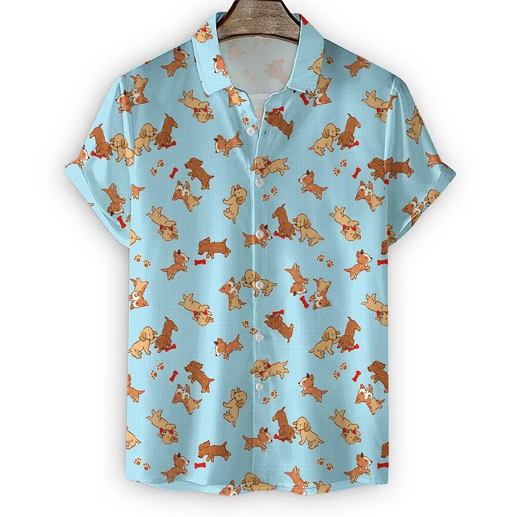 Cartoon Puppy Patroon Print Shirt Fashion Design Mannen Vrouwen Korte Mouw Shirts Knoop Up Shirts Tops1moban