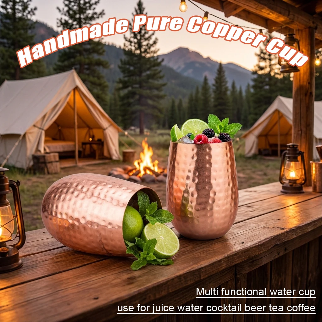 100% Copper Moscow Mule Mug Durable Coppery Beer Mugs Coffee Mug Milk Cup 1/2Pcs Pure Copper Bar Cup Cocktail Glass Drinkware