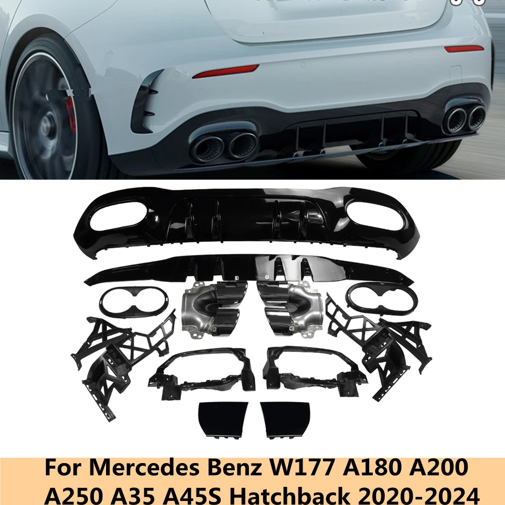 For Mercedes Benz W177 A180 A200 A250 A35 A45S AMG Hatchback 2020 2021 2022 Rear Bumper Lip Diffuser Muffler Exhaust Splitter 