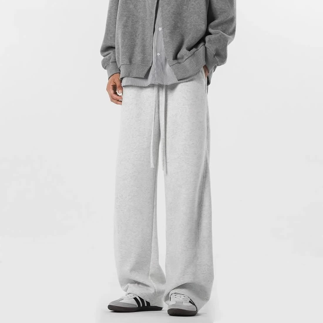 

Men's Autumn and Winter Fleece American High Street Loose Straight-leg Wide-leg Sport Sweatpants and Men's Casual Long Pants