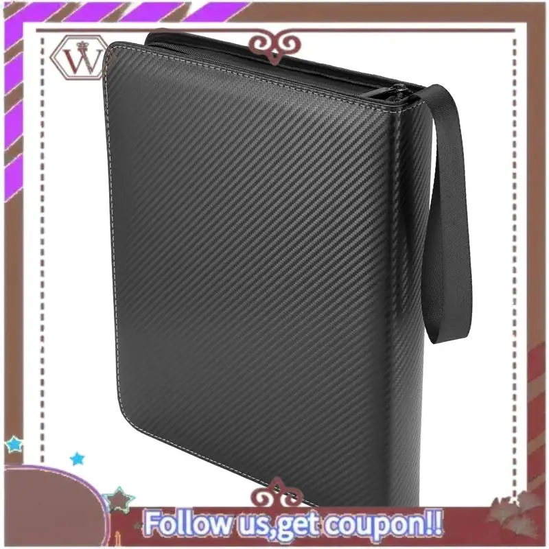 ABBG-Trading Card Binder, 9 Pockets Baseball Card Binder Sleeves With Zipper, Card Case For Game/Football/Baseball Card