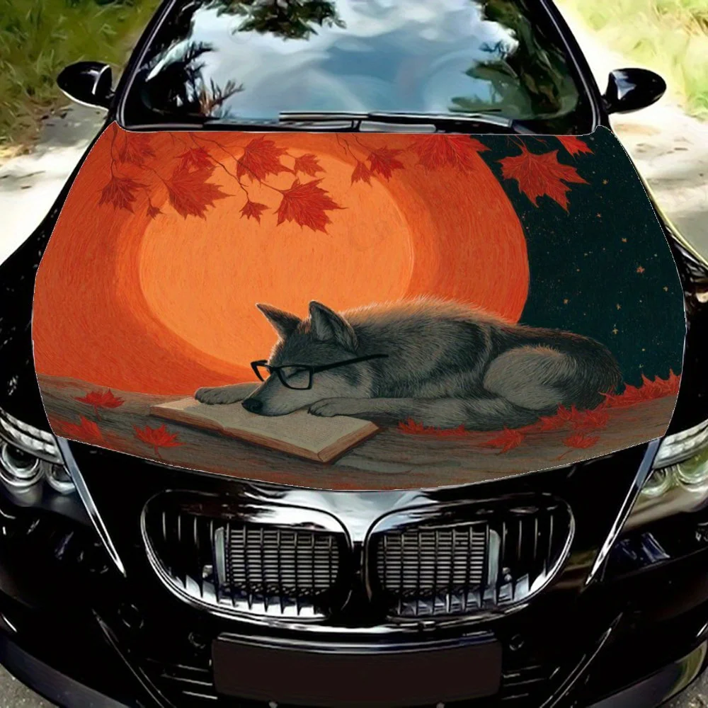 Glasses Wolf Car Hood Wrap Color Vinyl Sticker Decal Truck Graphic Bonnet Custom Car Decoration Stickers Car Parts Accessories