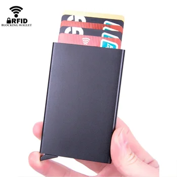 남녀공용 RFID 스마트 지갑, 카드홀더 금속 얇은 슬림 지갑, 팝업 미니멀리스트 지갑, 소형 블랙 지갑, 발렛 지갑