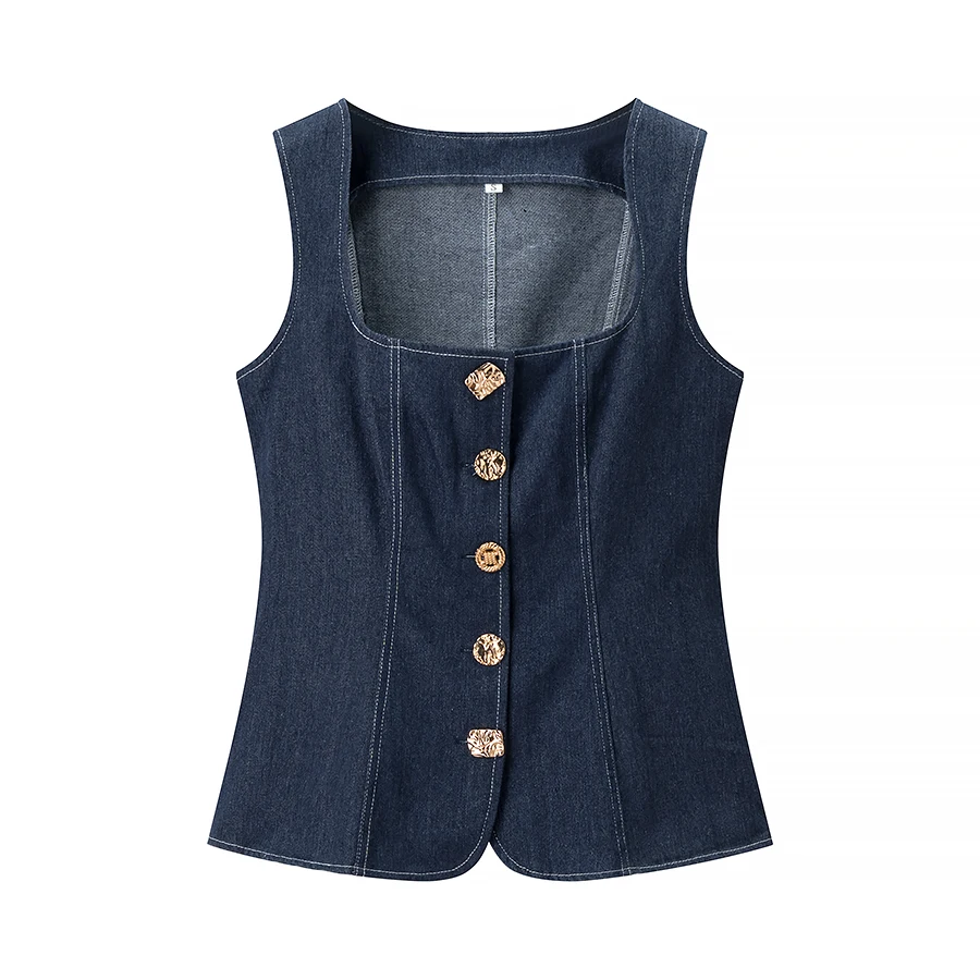 Frauen Straße Denim Weste Hosen Sets Weibliche Dünne Quadrat Kragen Ärmellose Einreiher Tops Oder Hohe Taille Jeans Lange Hosen