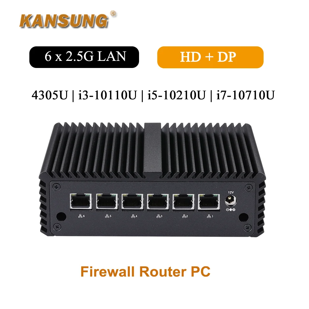 6x Intel 2,5G LAN Micro Computer Lüfterloser Mini-PC 8. Celeron 4305U 10. Core i3 10110U i5 10210U i7 10710U Prozessor Firewall PC