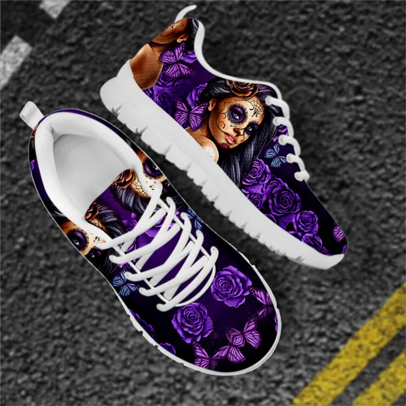 2025 Sugar Skull Rose Floral Pattern Casual Shoes For Women Mesh Sneakers Summer Woman Flats Brand Designer Ladies Jogging Shoes