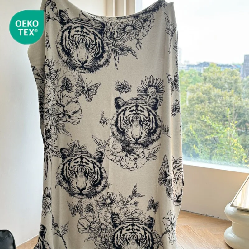 

Rabbit Velvet Core-Spun Knit Shawl - Lightweight Soft Throw Blanket for Sofa & Nap, Printed Woven Cover, Cozy Home & Travel Wrap