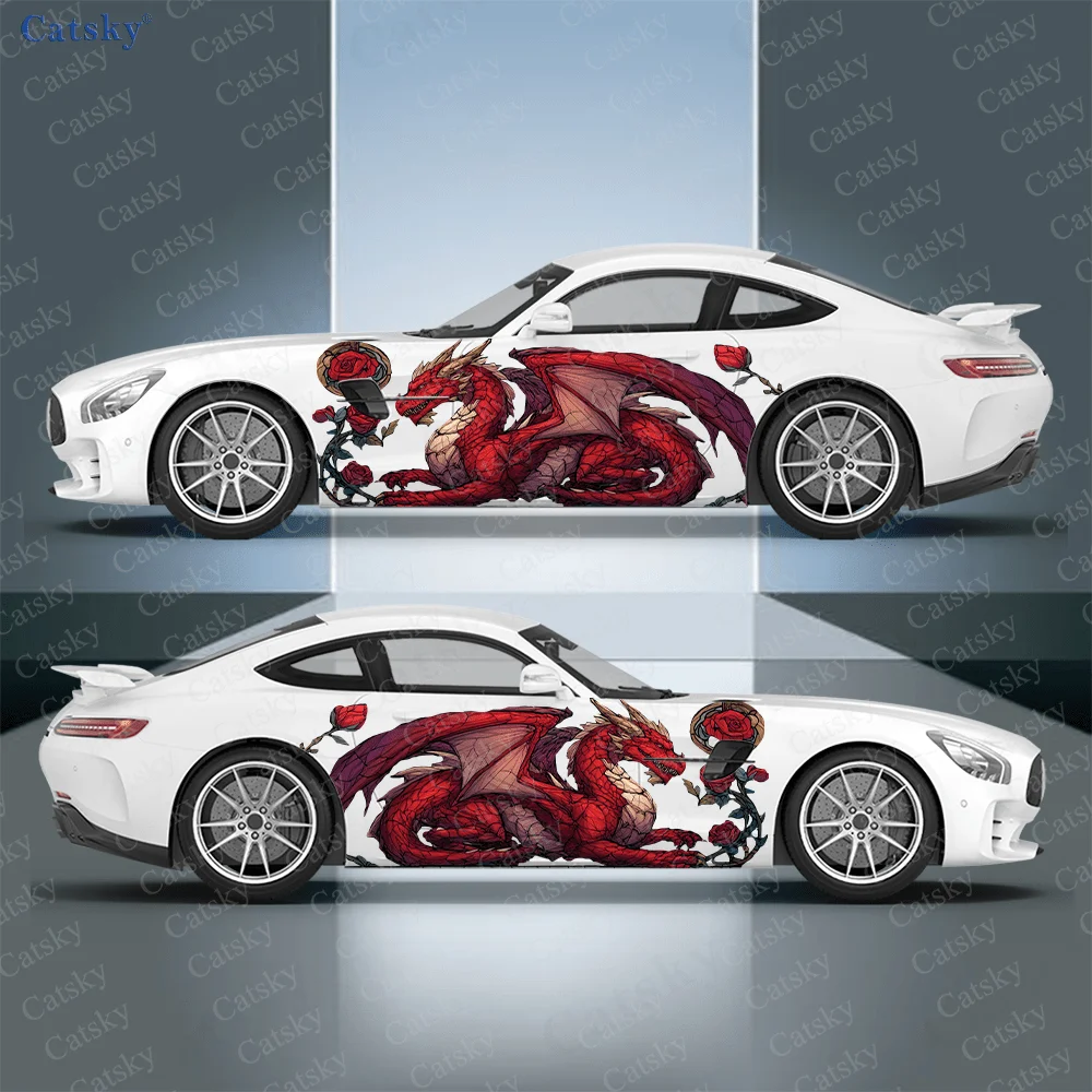 

Colored Winged Dragon Rose Car Side Sticker Decor, PVC Waterproof Scratch Resistant Decal, Car Protection, Auto Accessories Gift