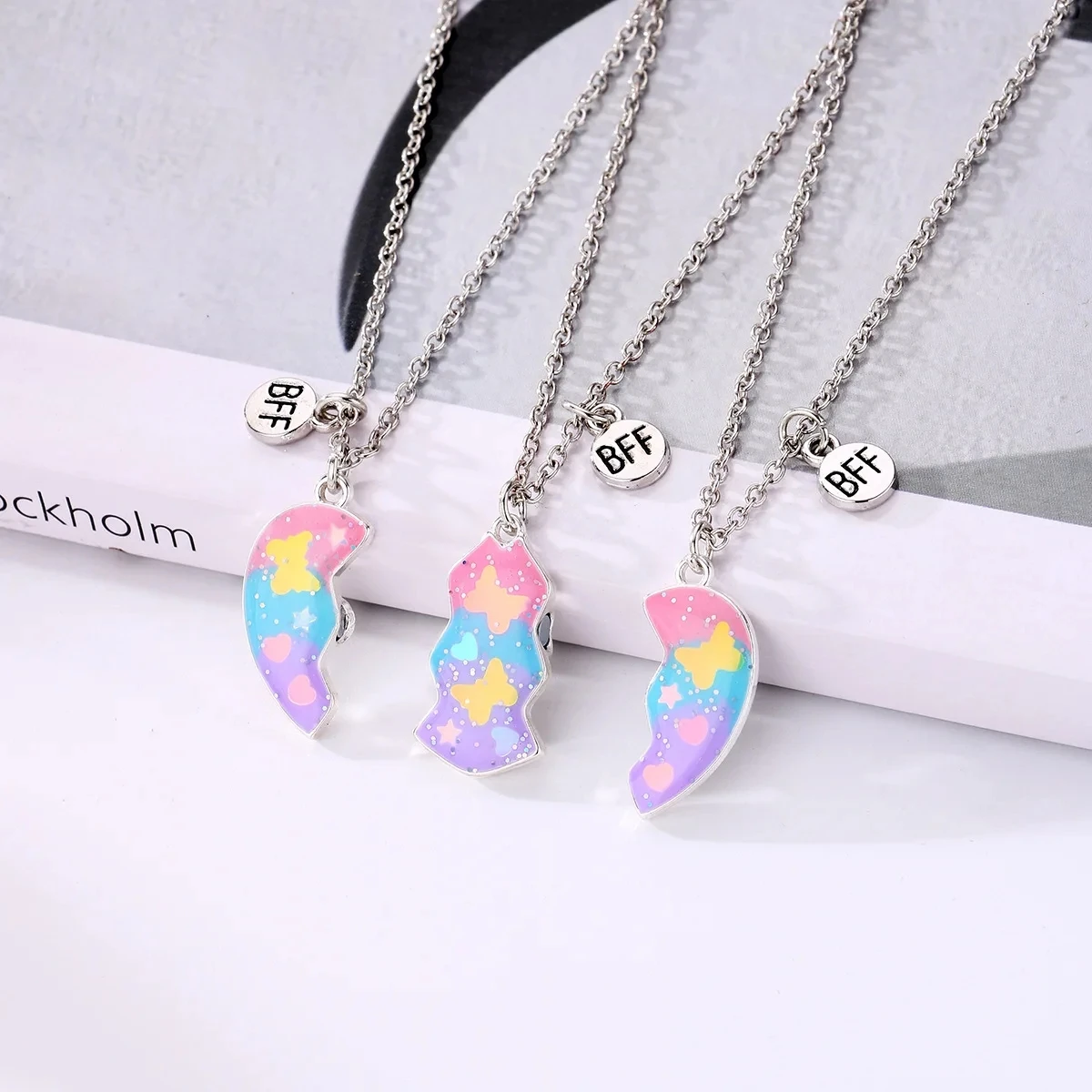 New Sequin Heart Necklaces for Women Girls Magnet Love Star BFF Charm Shinny Clavicle Chain Friendship Party Jewelry Gifts 2024