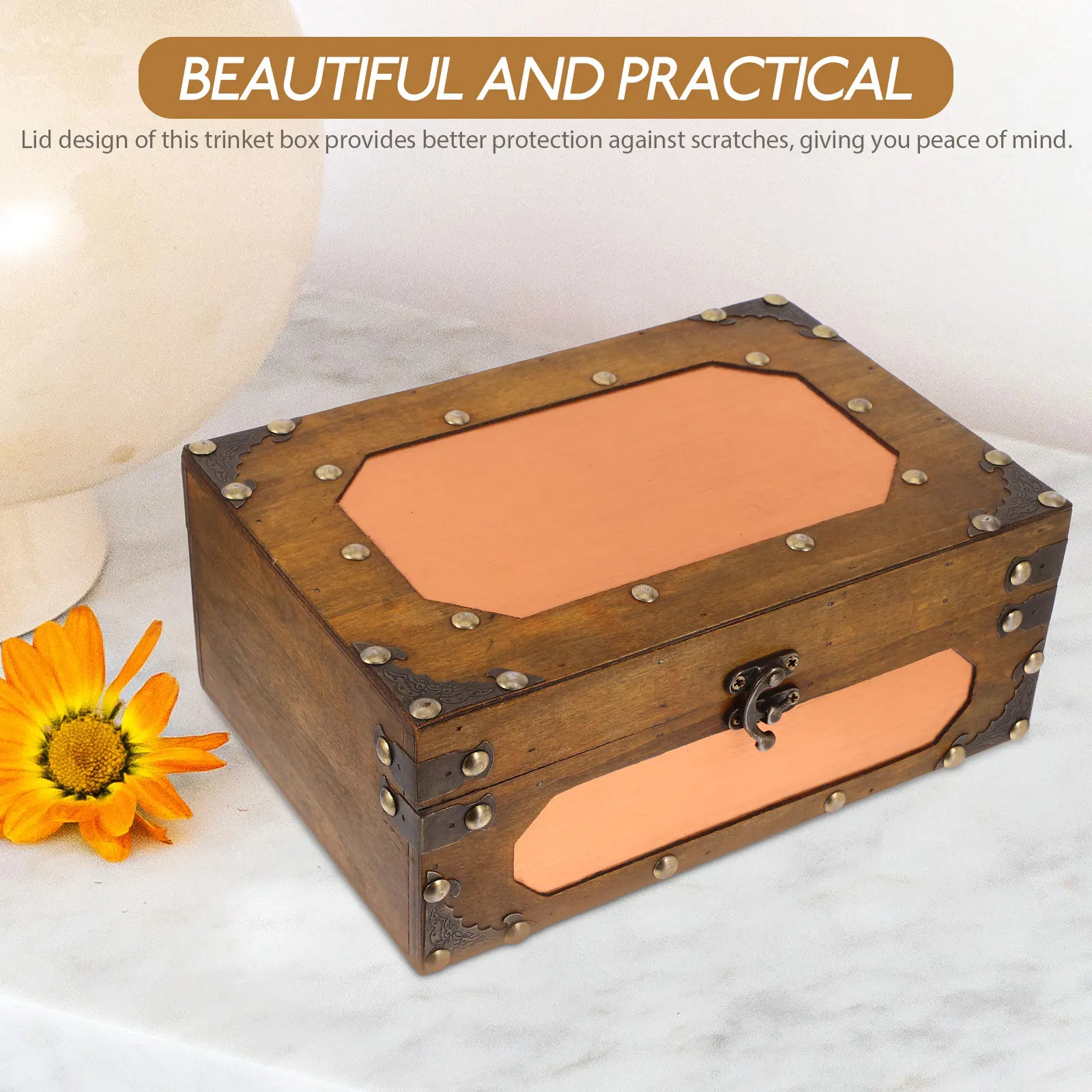 

Vintage Wooden Treasure Chest Decorative Keepsake Box Rustic Storage Jewelry Organizer Wedding Card Box Home Decor